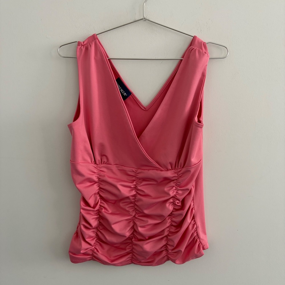 Forenza Pink Ruched V-Neck Sleeveless Surplice Tank Top Size L 56-4072-7